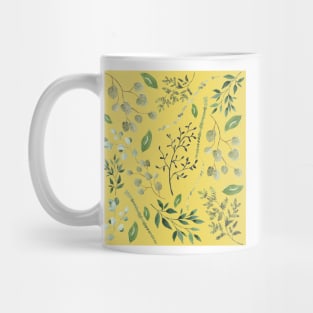 Yellow Green summer leaves watercolour pattern Mug